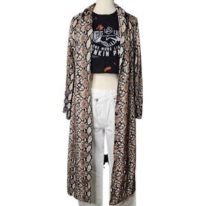 Brown Snake Print Duster button-up Shirtdress Size Small